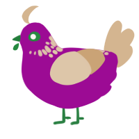 A plum and beige chicken with a neck-speckle pattern