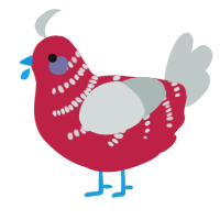 A crimson and silver chicken with a half-bar pattern