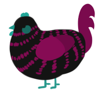 A black and wine chicken with a bar pattern