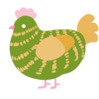 A chartreuse and honey chicken with a bar pattern