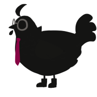 Tux, a black chicken with a half-lace pattern