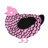 Sevian, a pink and black chicken with a lace pattern