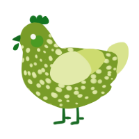 A chartreuse and lemon chicken with a speckle pattern