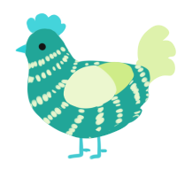 A turquoise and apple chicken with a bar pattern