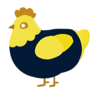 A tumblr and yellow chicken with a head pattern