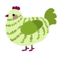 A apple and chartreuse chicken with a bar pattern