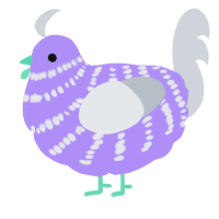 A lilac and mist chicken with a bar pattern