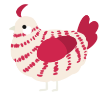 A cream and crimson chicken with a bar pattern