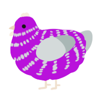 A amethyst and silver chicken with a bar pattern
