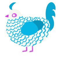 A white and cerulean chicken with a lace pattern