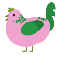 A pink and viridian chicken with a neck-speckle pattern