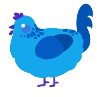 A sky and ultramarine chicken with a neck-speckle pattern