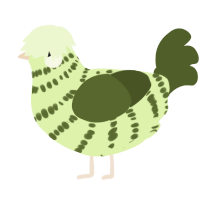 A apple and olive chicken with a bar pattern