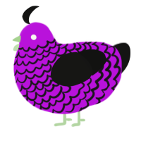 A amethyst and black chicken with a lace pattern