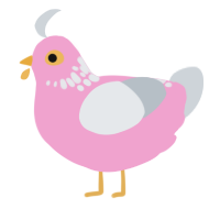 A pink and mist chicken with a neck-speckle pattern