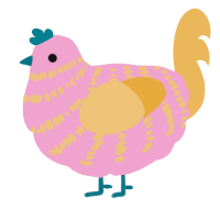 A pink and honey chicken with a bar pattern