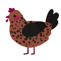 Calli, a russet and sable chicken with a speckle pattern