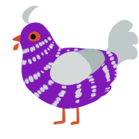 A violet and silver chicken with a bar pattern