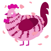 A pink and maroon chicken with a bar pattern