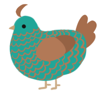A turquoise and brown chicken with a lace pattern