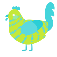A lime and aqua chicken with a bar pattern
