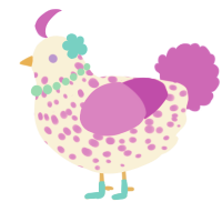 A cream and orchid chicken with a speckle pattern