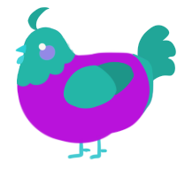 A amethyst and turquoise chicken with a head pattern