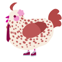 valentines choco, a cream and red chicken with a speckle pattern
