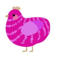 A fuchsia and orchid chicken with a bar pattern