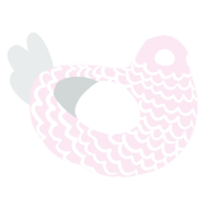 A pink and silver chicken with a lace pattern