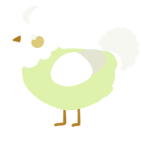 A apple and white chicken with a head pattern
