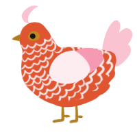 Sunset, a vermilion and rose chicken with a lace pattern