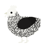 Doyle, a white and sable chicken with a double-lace pattern