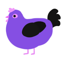 A blurple and black chicken