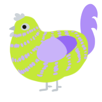 A lime and lilac chicken with a bar pattern