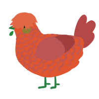 A vermilion and red chicken with a lace pattern
