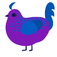 A violet and ultramarine chicken with a half-lace pattern