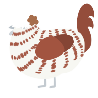 Noelle, a white and russet chicken with a bar pattern