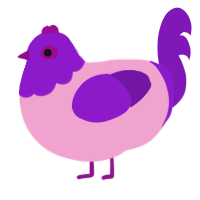A pink and violet chicken with a head pattern