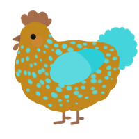 A ochre and aqua chicken with a speckle pattern