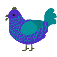 A indigo and teal chicken with a lace pattern