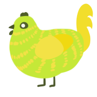 Eazy Dance, a lime and yellow chicken with a bar pattern