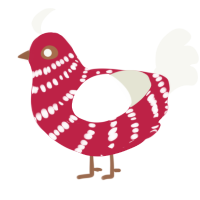 Red Velvet, a crimson and white chicken with a bar pattern