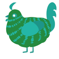 A viridian and turquoise chicken with a bar pattern