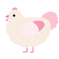 A cream and rose chicken with a bar pattern