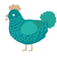 A teal and turquoise chicken with a lace pattern