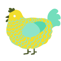 A yellow and mint chicken with a lace pattern
