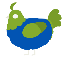 A ultramarine and chartreuse chicken with a head pattern