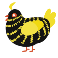 tony the tiger, a black and yellow chicken with a bar pattern