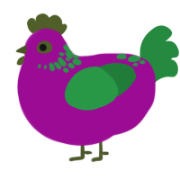A plum and viridian chicken with a neck-speckle pattern